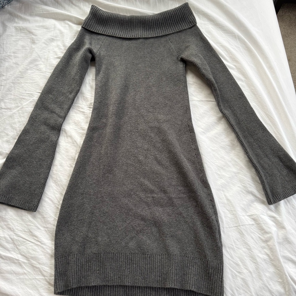 Hollister Gray Off-Shoulder Sweater Dress